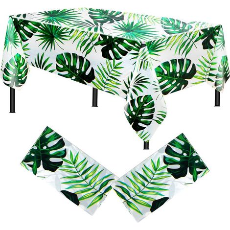 2pcs nappes hawaïennes, Nappe en Plastique, imperméable et résistante à l'huile, Nappe en Feuille de Palmier Tropical, Nappe d'extérieur pour fête d'été (1/5)