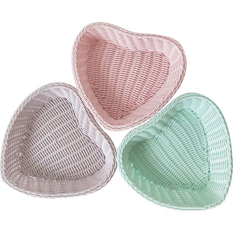 3pcs Panier de rangement, design tressé, matière plastique, forme coeur, pour cuisine salon snacks fruits (1/5)