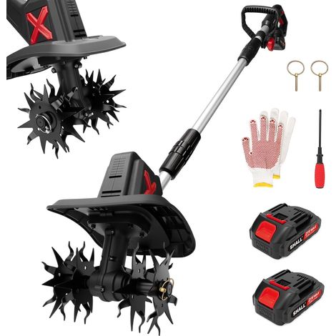 21V Motoculteur électrique sans fil , livré avec 2 batteries et un chargeur. Largeur de travail : 22,8 cm x 16,8 cm. Idéal pour le travail du sol, de la pelouse et du jardin. (1/5)