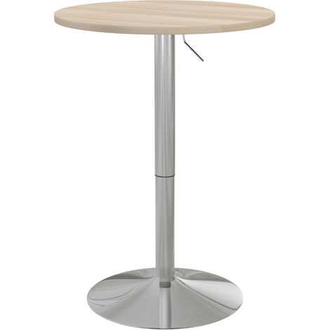 Table de bar ronde table haute cuisine réglable en hauteur 69-91 cm plateau pivotante à 360° naturel et gris
