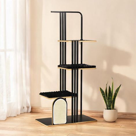 Arbre à chat en métal noir avec 3 plateformes et griffoir 170 cm (1/5)
