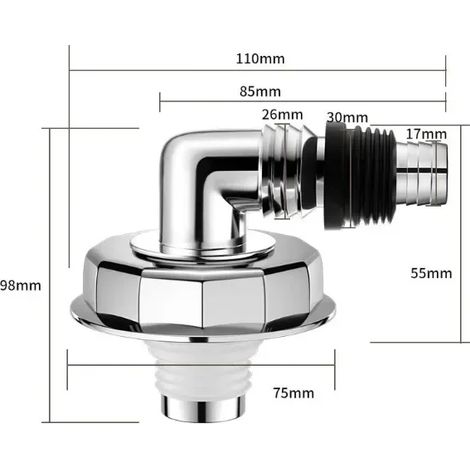 (Bend)Washing Machine Universal Floor Drain Joint Sewer Tee Double Purpose Pipe Connector Dishwasher Hose Adapter Disposer Trap Tool (1/4)