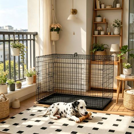 Klappbarer Hundekäfig aus Metall mit herausnehmbarer Wanne, Schwarz, 121 x 77 x 82 cm (1/5)