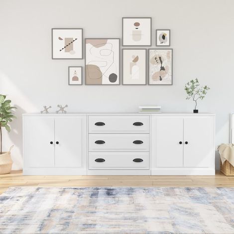 Buffets 3 pcs Meuble de rangement Commode Bahut Blanc Bois d'ingénierie 61904 (1/5)