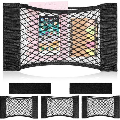 Lot de 4 filets de rangement adhésifs en maille pour coffre, filets élastiques pour dossier de siège, poches de rangement pour l'intérieur de voiture-40.00X25.00X1.00CM-Black (1/3)