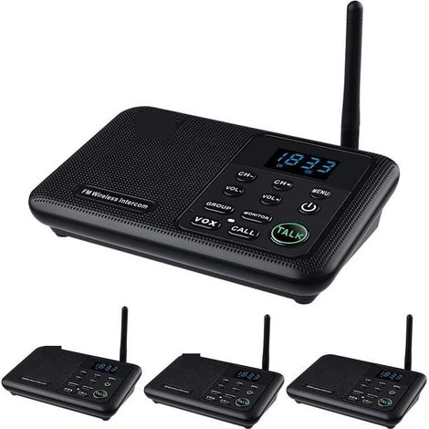 Interphones sans Fil FM à 22 canaux Accueil Maison Bureaux d'affaires Appel de Chambre à Chambre & Système Parlant Longue portée de 1 Mille(1 Unit Black) (1/5)