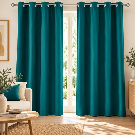 Rideau obscurcissant à œillets 135 x 240 cm – Lot de 2 – Uni Bleu Paon (1/5)