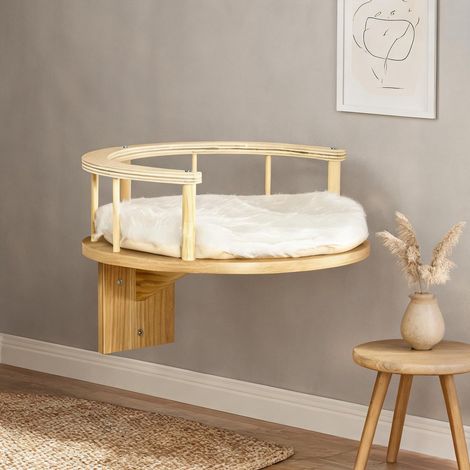 Lit mural pour chat avec rebord de protection 34 cm oak en plush (1/5)