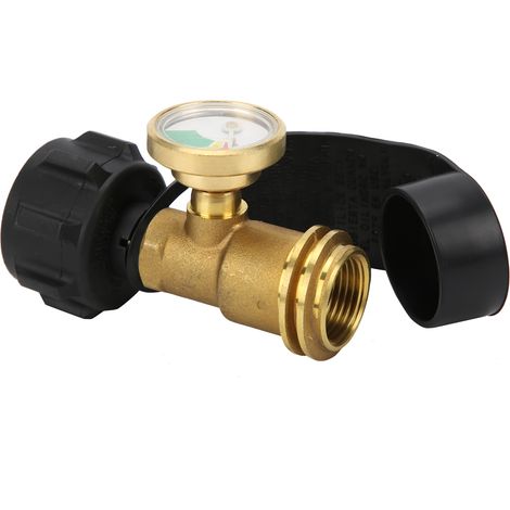 Adaptateur pour bouteille de propane extérieure en laiton de type 1 avec manomètre et prise américaine. (1/5)
