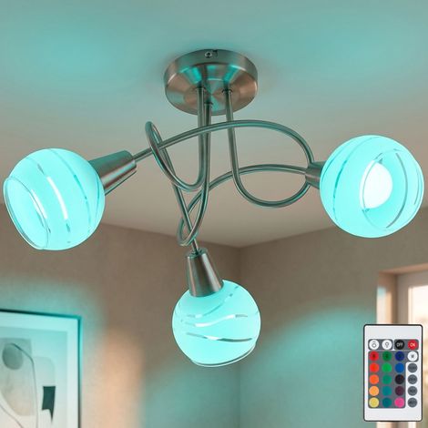 Plafonnier salle à manger Rondell lampe télécommande gradateur argent dans un ensemble comprenant des ampoules LED RGB (1/5)