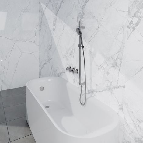 Fortifura Nebbio Ensemble combiné baignoire - mitigeur thermostatique - barre coulissante avec coude mural intégré - flexible de douche métallique - (1/5)