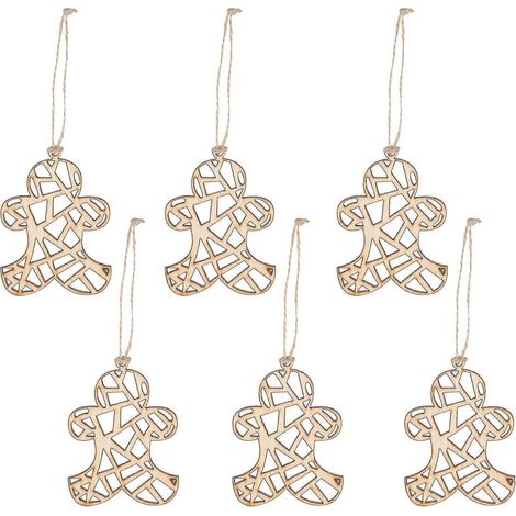 Lot de 6 décorations de Noël en bois à suspendre pour sapin, accessoires de décoration pour fêtes.-10X7.2X0.1CM