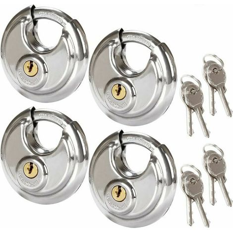 royaluxe -Lot de 4 Cadenas Circulaires de Sécurité, 70MM Cadenas Rond en Acier Inoxydable, Cadenas à Disque Résistant à la Rouille pour les Remises, les Garages, les Remorques, 2-3/4 po de Large (1/5)