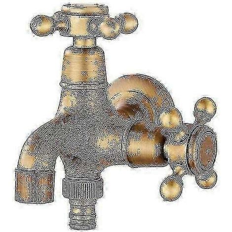 Robinet double fonction de style européen antique pour piscine, salle de bain, jardin extérieur, robinet en laiton vintage pour montage mural (1/5)