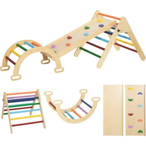 Struttura da arrampicata per bambini 5 in 1 con rampa, ponte e scala triangolare MODENUIT (1/3)
