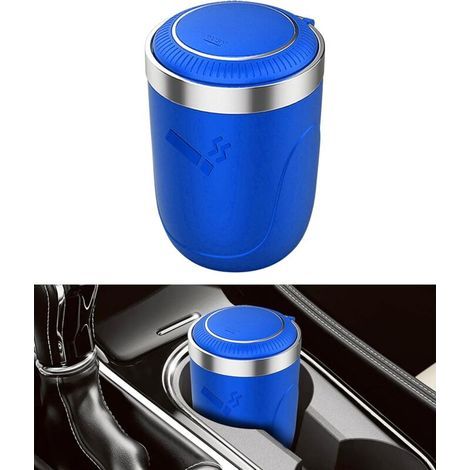 Auto-Aschenbecher, geruchsdichter Auto-Aschenbecher mit Deckel, LED-Beleuchtung, Edelstahl, geeignet für Autoteile (Blau)