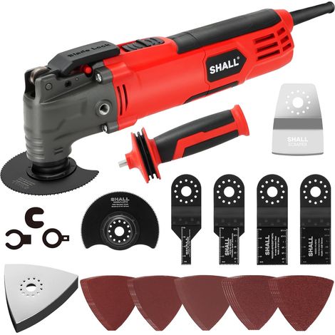 Outil oscillant, kit multifonction oscillant 300 W avec angle d'oscillation de 3°, changement rapide et protection anti-rebond, 6 vitesses variables, poignée auxiliaire, 40 accessoires de scie. (1/5)