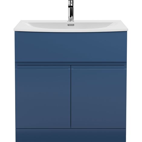 Mavesyn Contemporary 2 Door 1 Drawer Floor Standing Vanity Unit with Curved Basin, Dark Blue, 800mm