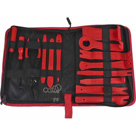 Kit de dépose d'autoradio, outil de démontage de tableau de bord, levier pour garniture de voiture, ensemble de rénovation auto rouge (1/5)