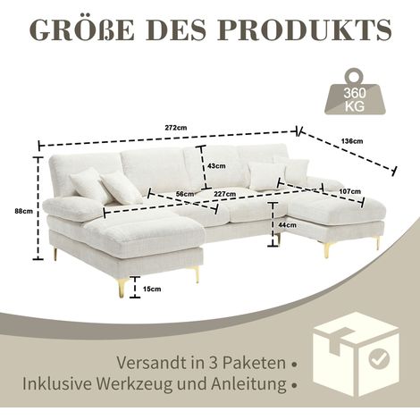 Modulares Sofa aus Chenille in Beige 272 x 136 x 88 cm HOMAIRE (1/5)