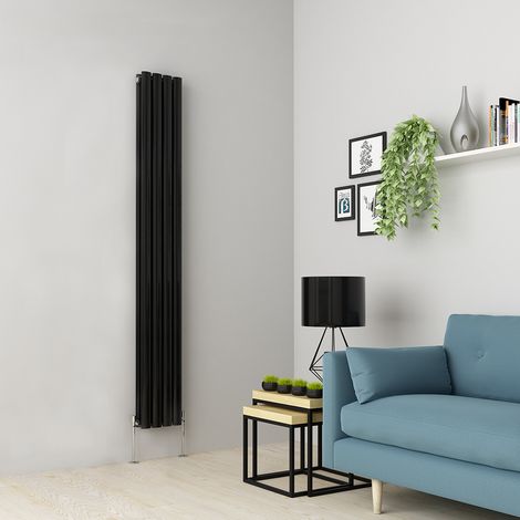 Warmehaus Black Oval Radiator Vertical Double Panel 1800x236mm