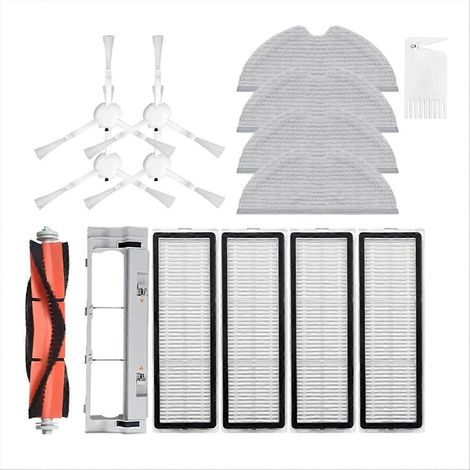 Lot de 4 accessoires robot aspirateur : filtre HEPA, brosse latérale et serpillière microfibre, pièces de rechange compatibles nettoyage automatique (1/5)