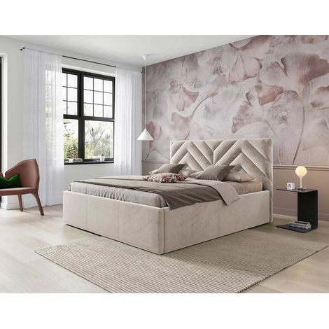 Bestmobilier – Lit coffre 160x200 cm – Sommier inclus – Revêtement velours 100% polyester – Coffre de rangement – Tête de lit haute (1/4)