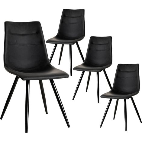 KORA - Lot de 4 Chaises Simili Cuir Noir (1/3)