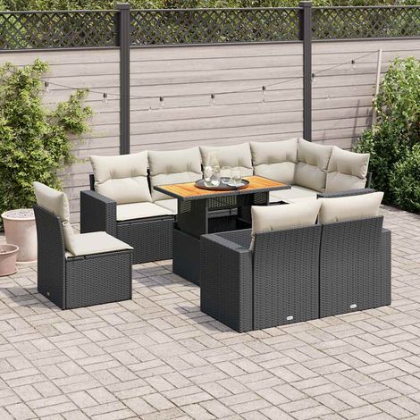 vidaXL Salon de jardin 9 pcs avec coussins noir résine tressée (1/5)