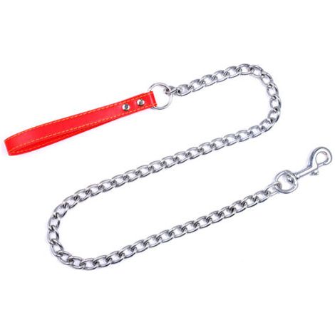 BUNTHAUS ‌Laisse-chaîne chien avec poignée cuir PU - Rouge 3mm x 120cm - Pour contrôle et sécurité optimaux‌ (1/2)