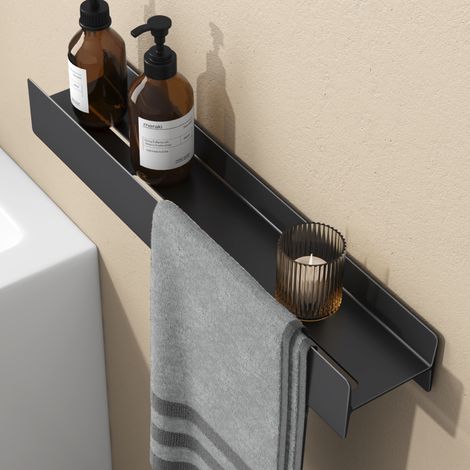 doporro Duschablage 60 cm, Stabiles Duschregal aus Aluminium-Magnesium-Legierung, Badezimmer Wandregal mit Schraubmontage, Optional Ohne Bohren (Kleber Nicht Enthalten), für Dusche & Bad, Matt Schwarz