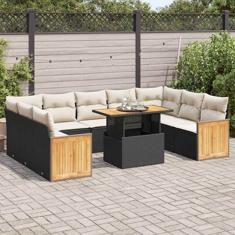 Set sofás jardín y cojines 10 pzas ratán sintético acacia negro vidaXL (1/5)