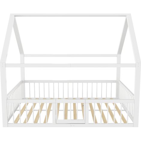 Letto a casetta in metallo bianco 140 x 200 cm con sponde di sicurezza, senza materasso (1/5)