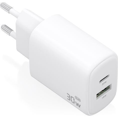 AISENS - CARGADOR GaN 30W, 1xUSB-C PD3.0 QC4.0, 1xUSB-A QC3.0, BLANCO