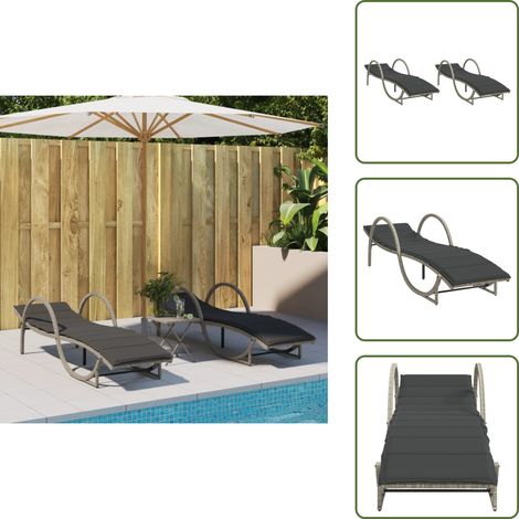 The Living Store Sonnenliegen 2 Stk. mit Auflagen Hellgrau Poly Rattan - Sonnenliege (1/5)