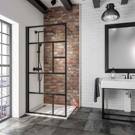 Paroi de douche à l'italienne, profilé noir, paroi fixe Walk In style industriel, NewStyle Atelier Schulte, verre 6 mm 100 x 200 cm