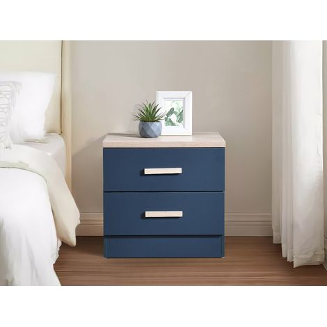 Comodino con 2 cassetti Blu e Naturale - Lotto di 2 - SKAIDO