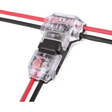 Lote de 10 conectores de cable de 2 pines, baja tensión, tipo T, empalme rápido de 3 vías sin soldadura y sin pelar, compatible con cables de 18-24 AWG (1/4)