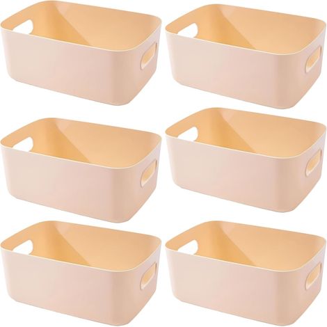 Boite Rangement Plastique,Boite de Rangement,Paniers et Boîtes de Rangement avec Poignées,Bac de Rangement Pour Cuisine,salle de bains,Bureau (Beige, 20×14.7×7cm/6 Pack)