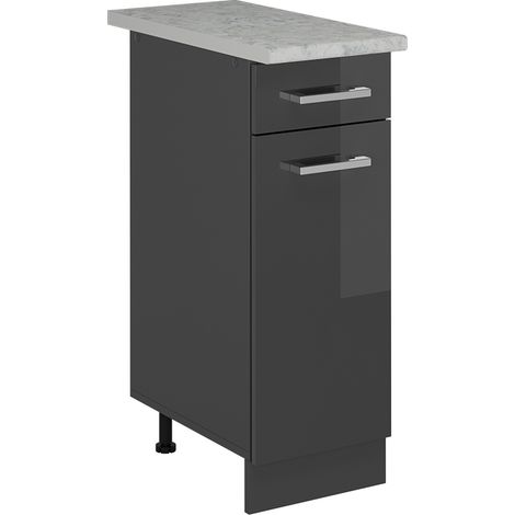 Mueble bajo de cocina R-Line, Antracita alto brillo, 30 cm ET Mármol, Vicco