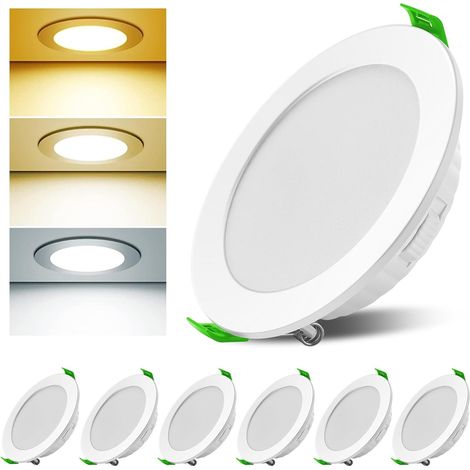 Spot LED Encastrable Dimmable 7 W, lot de 6, spots de plafond, ouverture de montage Ø 85-100 mm, IP44, spots LED ultraplats pour salle de bains et salon (1/5)