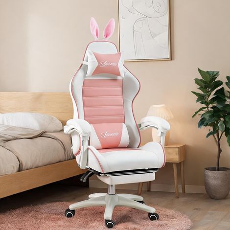 Fauteuil de gaming ergonomique avec repose-pieds rose (1/5)