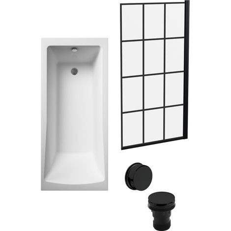 Square Single Ended 1700x700 with Leg Set & Black Square Framed Screen & Black Waste