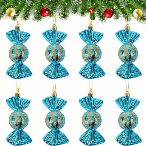 8 Pieces Christmas Tree Candy Pendants - Candy Christmas Tree Decorations - 12CM Glitter and Fun Christmas Tree Decorations Candy Ornaments (Blue) (1/4)