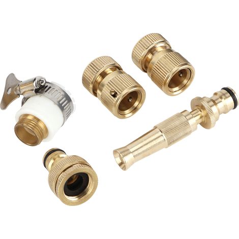 Accessoires de raccordement rapide pour tuyau d'arrosage : pistolet à eau en cuivre avec buse à raccord rapide et ensemble de raccords en cuivre 1/4". (1/5)