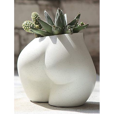 Joli pot de fleurs en résine, au design original, pour l'intérieur avec trous de drainage, idéal pour les plantes d'intérieur et les plantes grasses, un joli cadeau. (1/2)