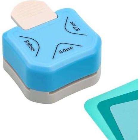 Perforatrice d'angle 3-en-1 pour papier, cartes, photos et flyers, arrondisseur et coupe-coins, adaptée à la plastification, bleu (1/5)