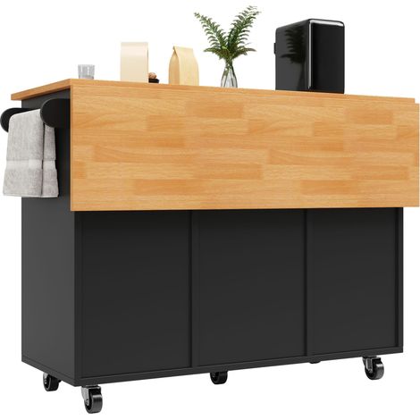 ELVMI Carrello da Cucina con 8 Cassetti e 1 Anta e Piano Pieghevole e Ruote, Cucina, MDF, Nero (1/5)