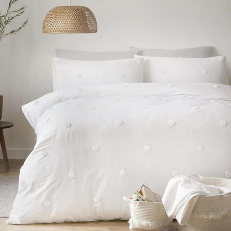 Parure de lit à Pois Blancs - Super King Size (260 x 220 cm) - Parure de lit Blanche avec 2 taies d'oreiller - Housse de Couette à Pois Blancs - 100% Coton Super Doux (1/3)
