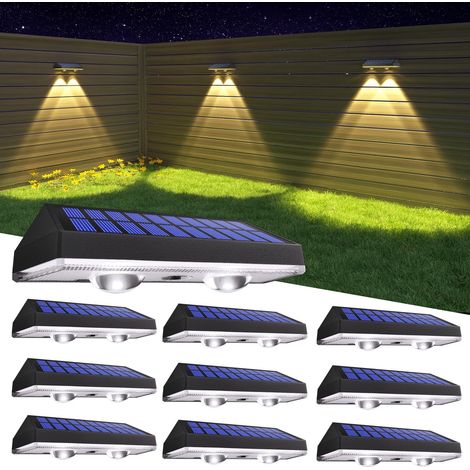 Lot de 2 lampes solaires pour jardin extérieur, lampes murales solaires de jardin, imperméables, lumineuses, avec 3 modes de couleur pour la décoration de terrasse, terrasse (1/5)
